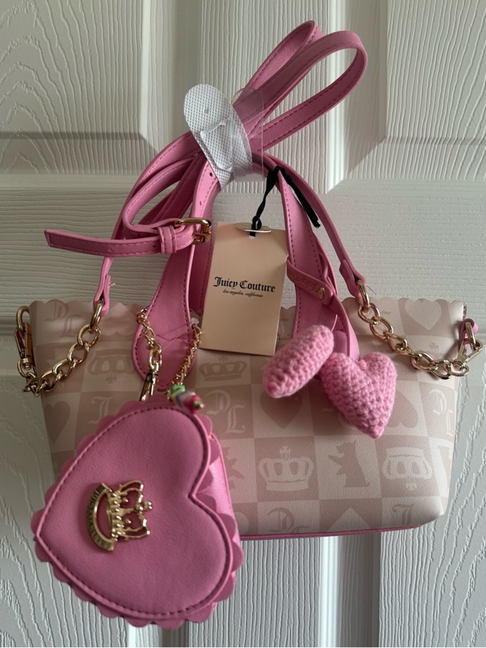 Juicy Couture Pink Logo Heart Charm Handbag strap new